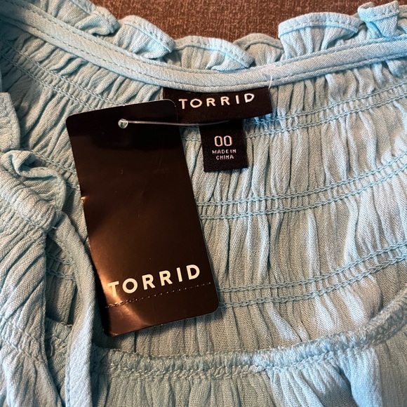 Torrid Blue Smocked Bib Collar Blouse - Picture 2 of 4